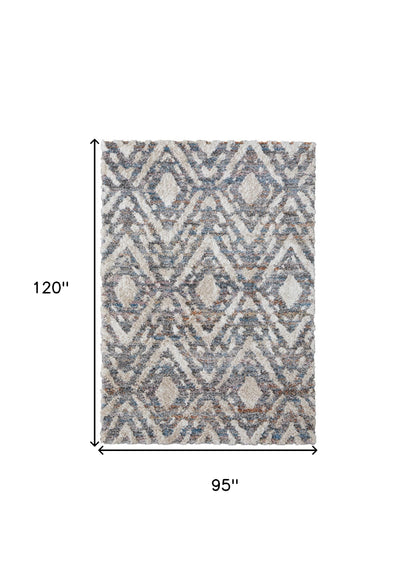 5' X 8' Ivory Gray And Taupe Geometric Power Loom Stain Resistant Area Rug