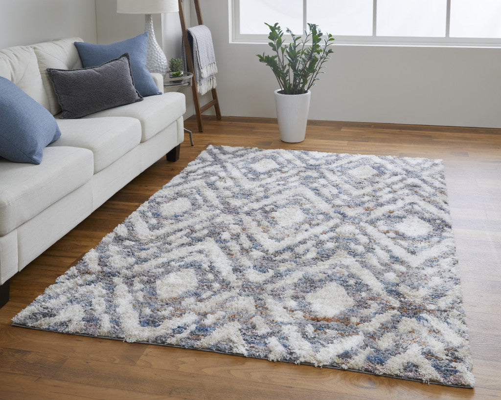 5' X 8' Ivory Gray And Taupe Geometric Power Loom Stain Resistant Area Rug