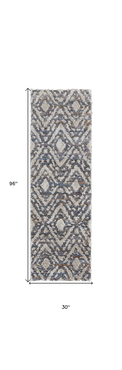 5' X 8' Ivory Gray And Taupe Geometric Power Loom Stain Resistant Area Rug