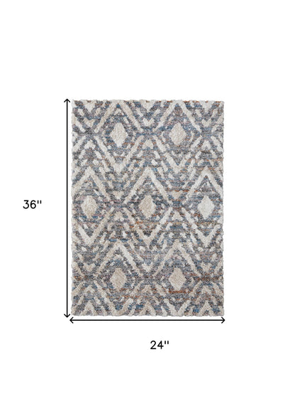 5' X 8' Ivory Gray And Taupe Geometric Power Loom Stain Resistant Area Rug