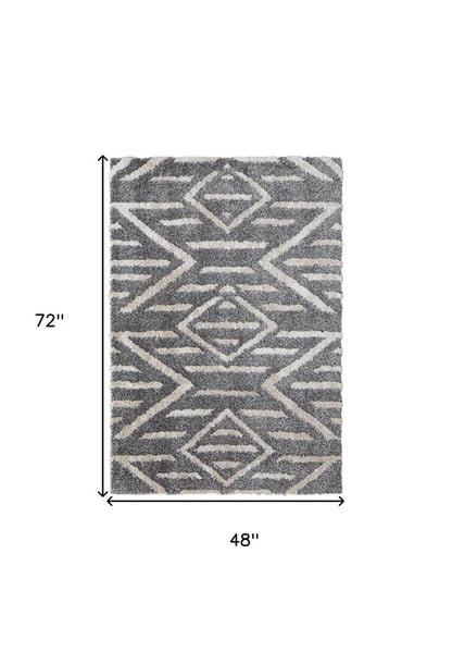 2' X 3' Gray And Ivory Geometric Power Loom Stain Resistant Area Rug