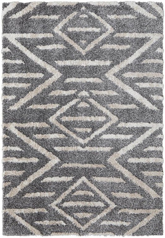 8' X 10' Gray and Ivory Geometric Power Loom Area Rug