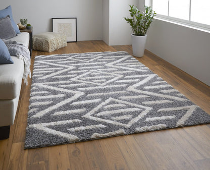2' X 3' Gray And Ivory Geometric Power Loom Stain Resistant Area Rug