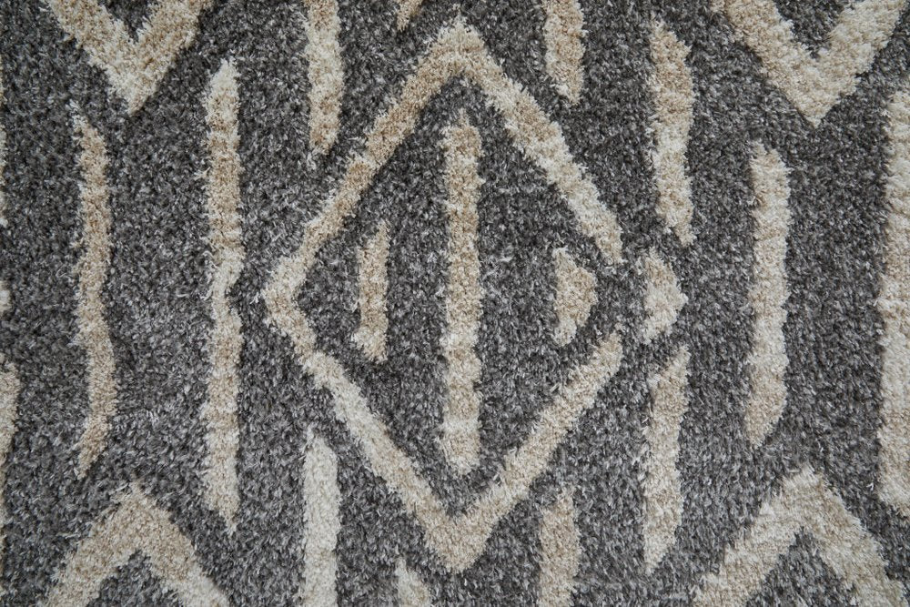 8' X 10' Gray and Ivory Geometric Power Loom Area Rug