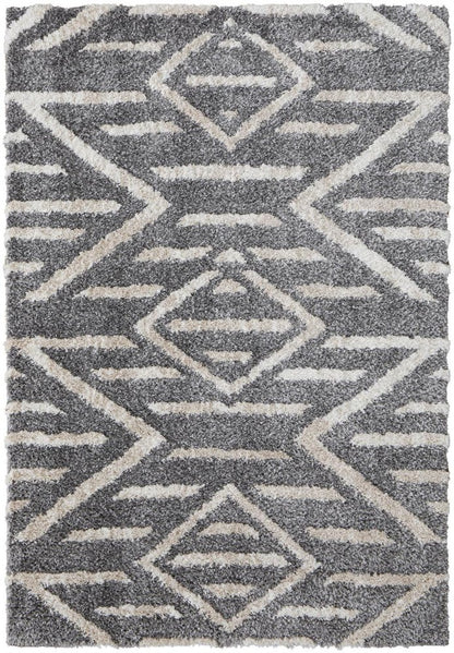 8' X 10' Gray and Ivory Geometric Power Loom Area Rug