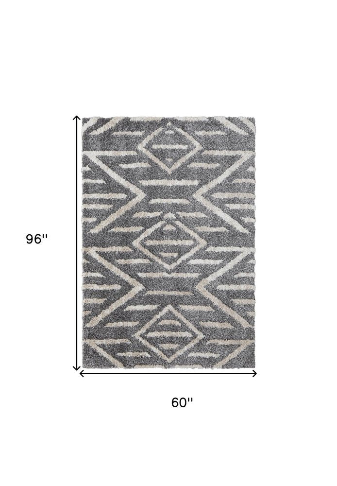 8' X 10' Gray and Ivory Geometric Power Loom Area Rug