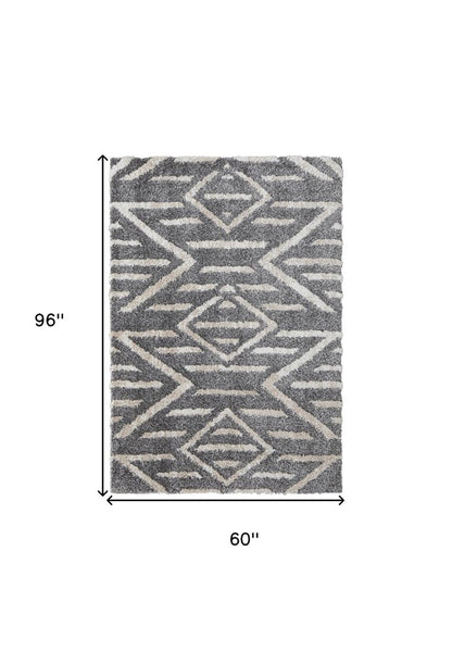 8' X 10' Gray and Ivory Geometric Power Loom Area Rug