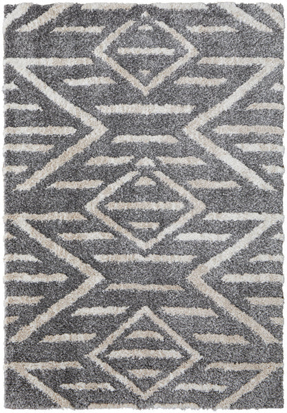 5' X 8' Gray And Ivory Geometric Power Loom Stain Resistant Area Rug