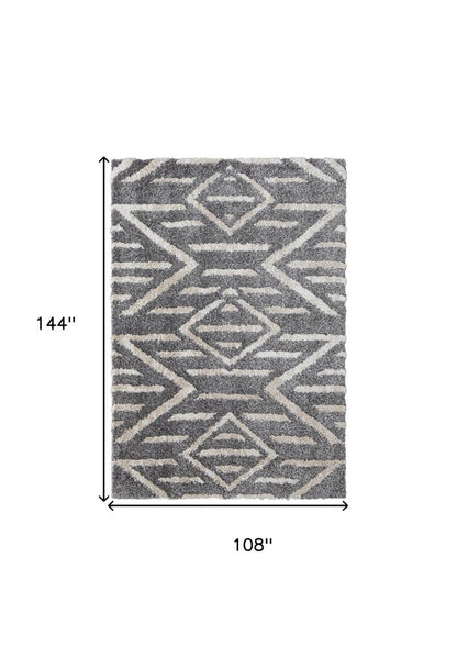 8' X 10' Gray and Ivory Geometric Power Loom Area Rug