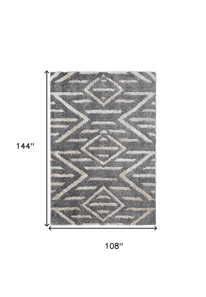 5' X 8' Gray And Ivory Geometric Power Loom Stain Resistant Area Rug