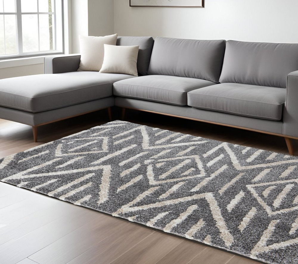 8' X 10' Gray and Ivory Geometric Power Loom Area Rug