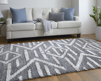 5' X 8' Gray And Ivory Geometric Power Loom Stain Resistant Area Rug