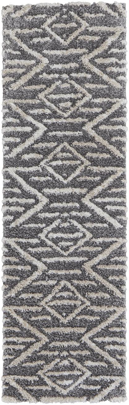 5' X 8' Gray And Ivory Geometric Power Loom Stain Resistant Area Rug