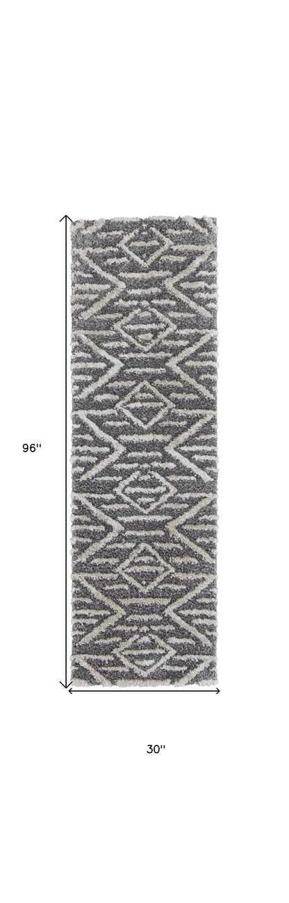 5' X 8' Gray And Ivory Geometric Power Loom Stain Resistant Area Rug