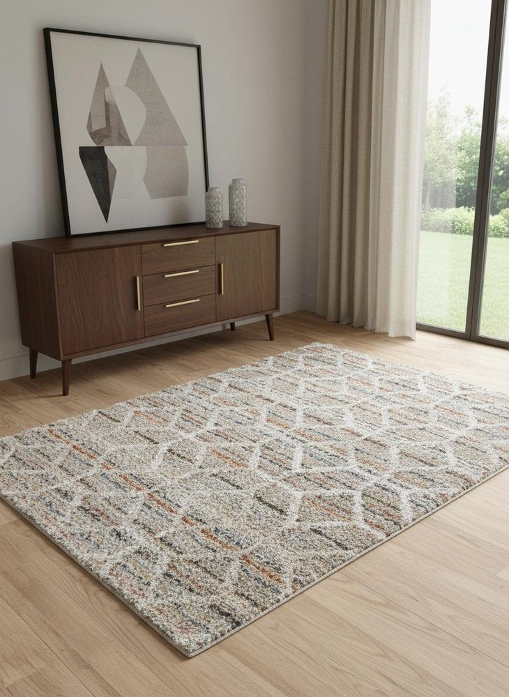 5' X 8' Blue And Ivory Geometric Power Loom Stain Resistant Area Rug