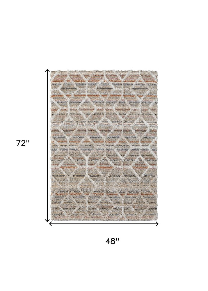 2' X 3' Tan Taupe And Ivory Geometric Power Loom Stain Resistant Area Rug