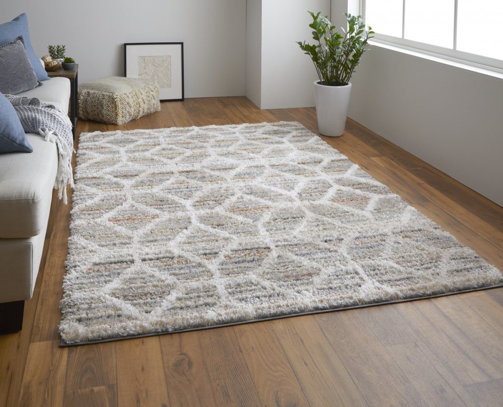 2' X 3' Tan Taupe And Ivory Geometric Power Loom Stain Resistant Area Rug