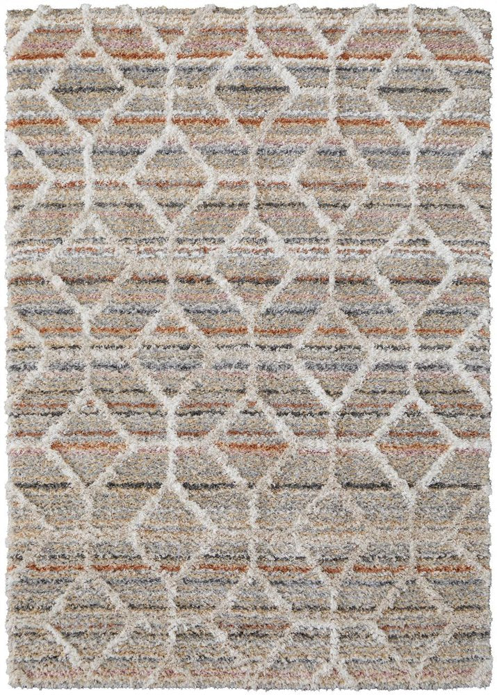 5' X 8' Blue And Ivory Geometric Power Loom Stain Resistant Area Rug
