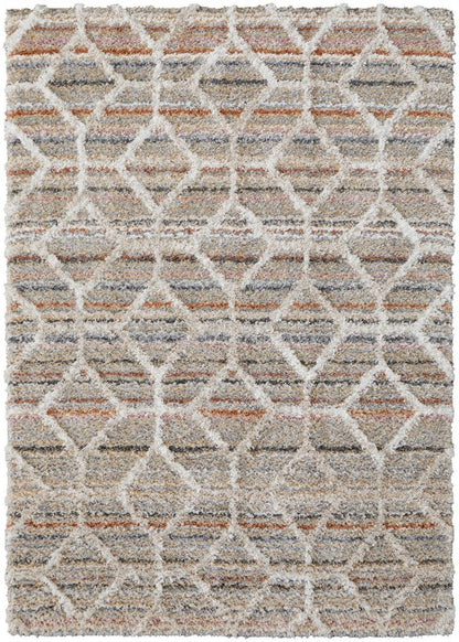 5' X 8' Blue And Ivory Geometric Power Loom Stain Resistant Area Rug