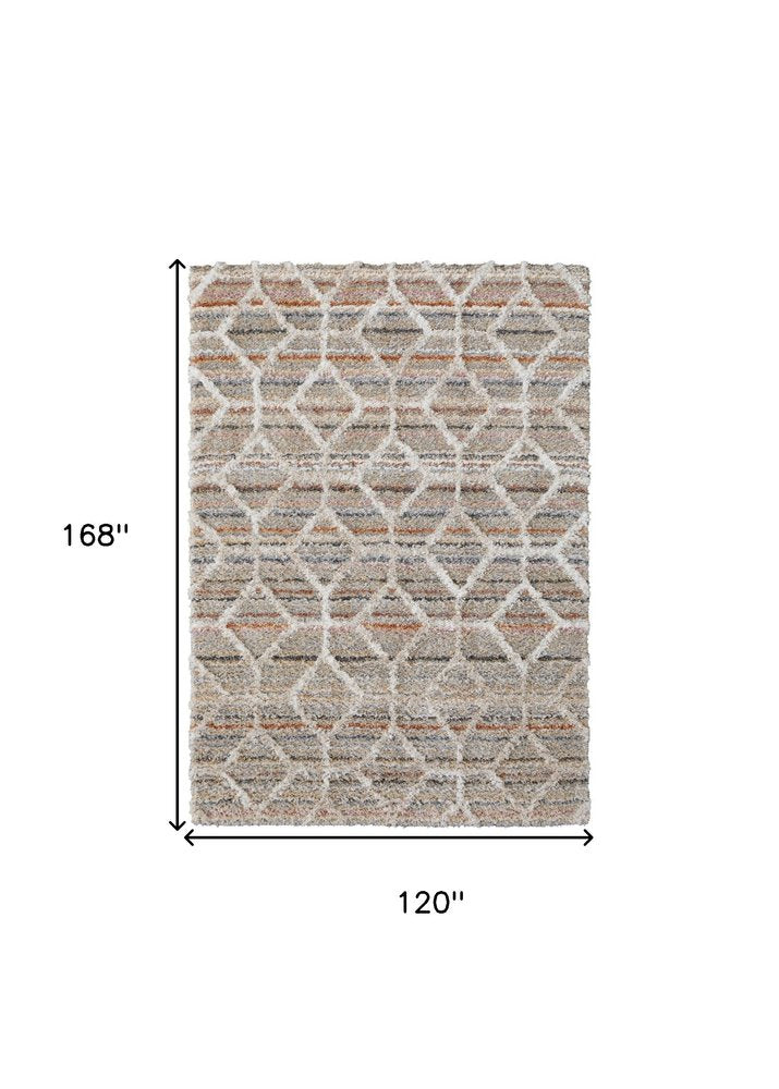 8' X 10' Tan and Ivory Geometric Power Loom Area Rug