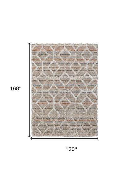 8' X 10' Tan and Ivory Geometric Power Loom Area Rug