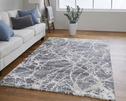 2' X 3' Gray And Ivory Abstract Power Loom Stain Resistant Area Rug