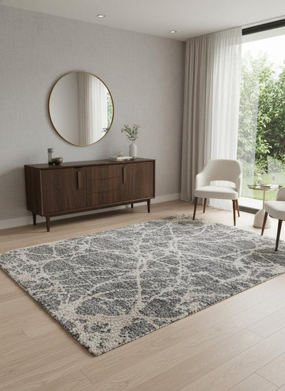 10' X 14' Gray And Ivory Abstract Power Loom Stain Resistant Area Rug
