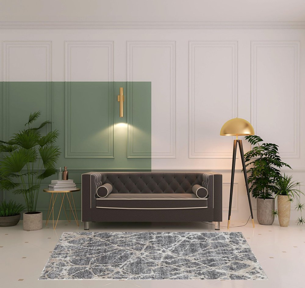 2' X 3' Gray And Ivory Abstract Power Loom Stain Resistant Area Rug