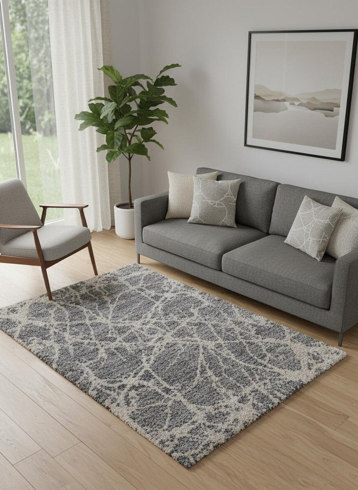 10' X 14' Gray And Ivory Abstract Power Loom Stain Resistant Area Rug