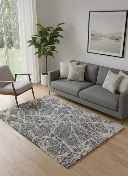10' X 14' Gray And Ivory Abstract Power Loom Stain Resistant Area Rug