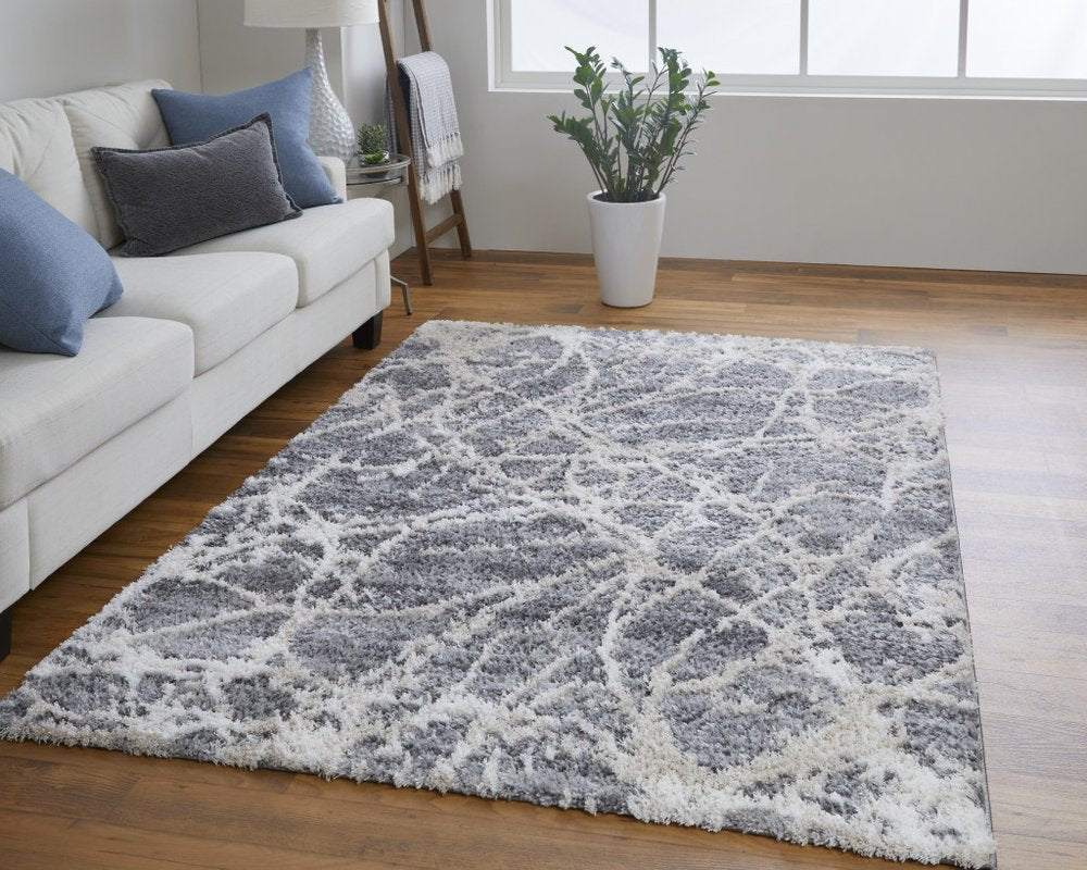 9' X 12' Gray And Ivory Abstract Power Loom Stain Resistant Area Rug