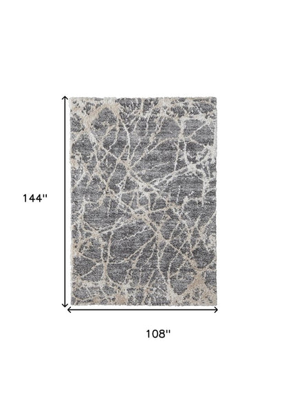 9' X 12' Gray And Ivory Abstract Power Loom Stain Resistant Area Rug