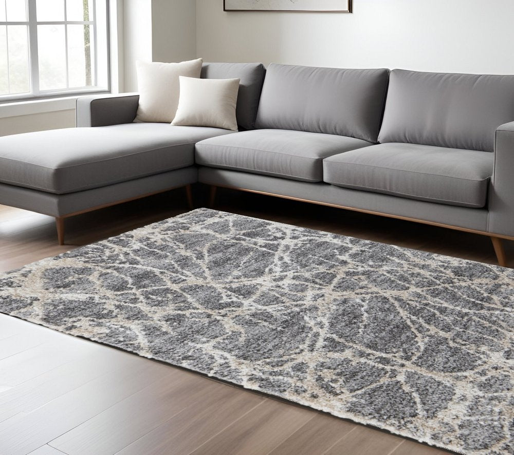 10' X 14' Gray And Ivory Abstract Power Loom Stain Resistant Area Rug