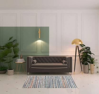 9' X 12' Ivory Blue And Orange Striped Power Loom Stain Resistant Area Rug