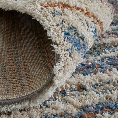 8' X 10' Ivory and Blue Striped Power Loom Area Rug