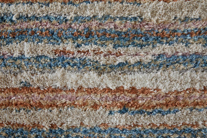 5' X 8' Ivory Blue And Orange Striped Power Loom Stain Resistant Area Rug