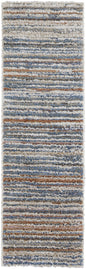 9' X 12' Ivory Blue And Orange Striped Power Loom Stain Resistant Area Rug