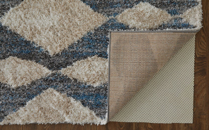 8' X 10' Ivory Gray And Blue Chevron Power Loom Stain Resistant Area Rug