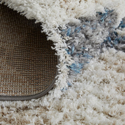 8' X 10' Ivory Gray And Blue Chevron Power Loom Stain Resistant Area Rug