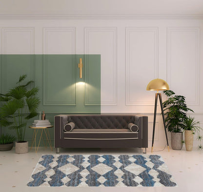 5' X 8' Ivory Gray And Blue Chevron Power Loom Stain Resistant Area Rug