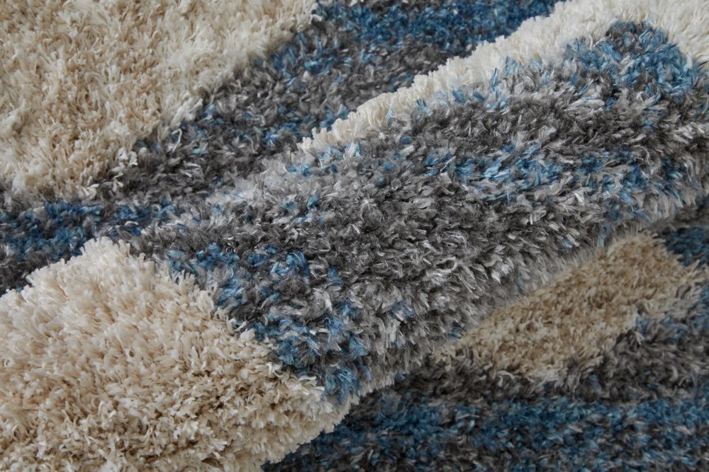 2' X 3' Tan Ivory And Blue Chevron Power Loom Stain Resistant Area Rug