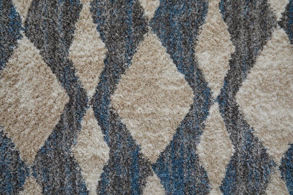 8' X 10' Ivory Gray And Blue Chevron Power Loom Stain Resistant Area Rug