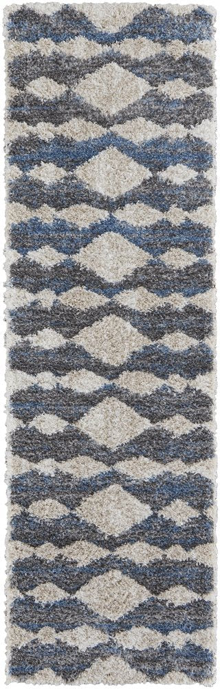 5' X 8' Ivory Gray And Blue Chevron Power Loom Stain Resistant Area Rug
