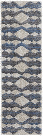 5' X 8' Ivory Gray And Blue Chevron Power Loom Stain Resistant Area Rug