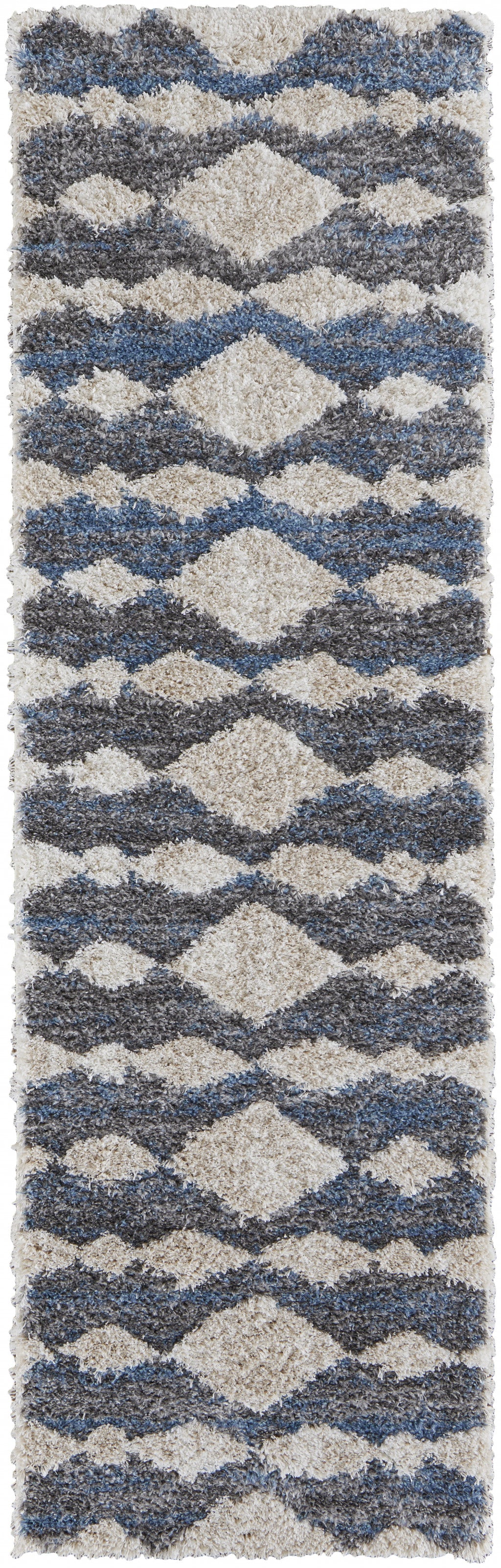 4' X 6' Ivory Gray And Blue Chevron Power Loom Stain Resistant Area Rug