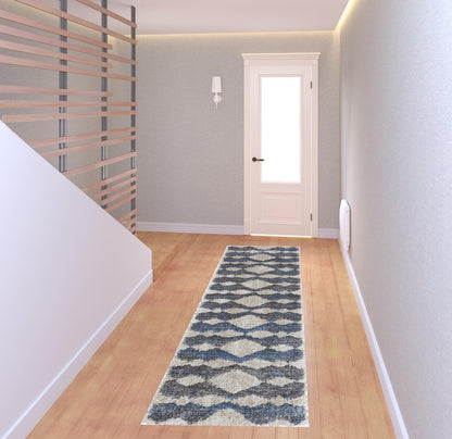 5' X 8' Ivory Gray And Blue Chevron Power Loom Stain Resistant Area Rug