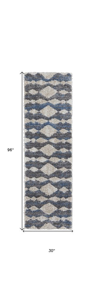 5' X 8' Ivory Gray And Blue Chevron Power Loom Stain Resistant Area Rug