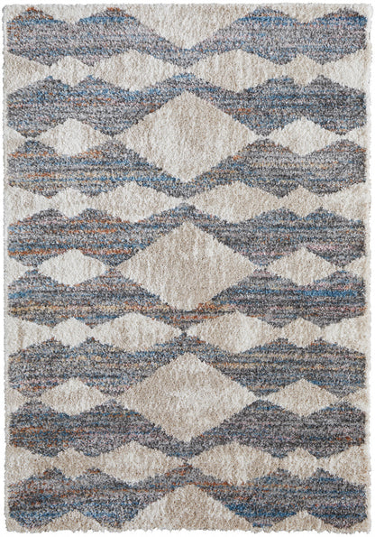 4' X 6' Ivory Gray And Blue Chevron Power Loom Stain Resistant Area Rug