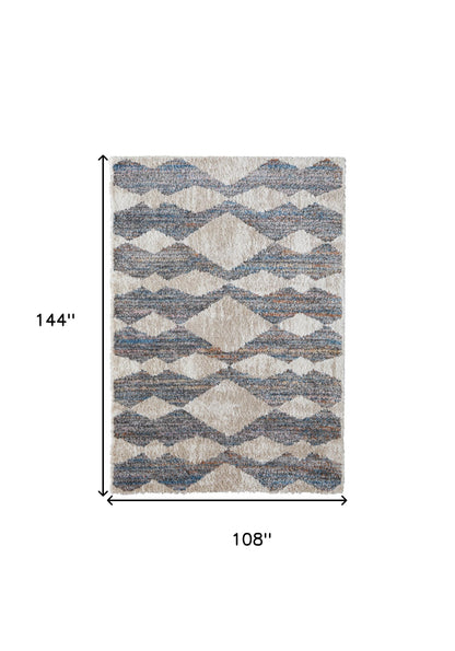 4' X 6' Ivory Gray And Blue Chevron Power Loom Stain Resistant Area Rug