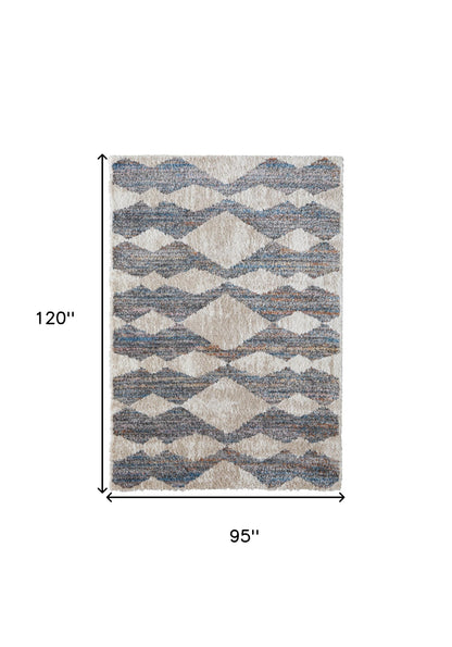 4' X 6' Ivory Gray And Blue Chevron Power Loom Stain Resistant Area Rug